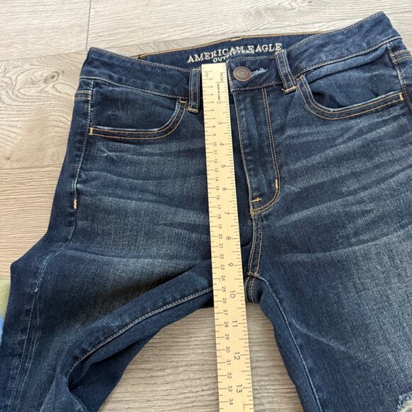 American Eagle Super Stretch X Distressed Skinny Jeans Size 6 Ripped Dark Wash - Picture 10 of 15